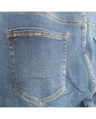 Comprar Vaquero Pitillo Cristales | Tiro Alto, Brillo en Bolsillos Traseros y Elástico