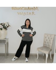 Conjunto Jersey y Pantalón Punto Rayas Marineras | Náutico Chic Azul Marino