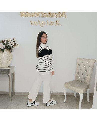 Conjunto Jersey y Pantalón Punto Rayas Marineras | Náutico Chic Azul Marino