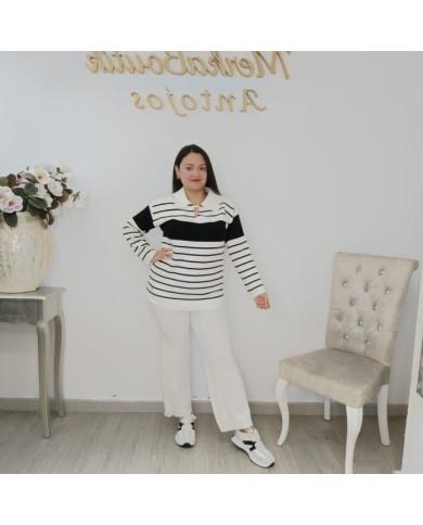 Conjunto Jersey y Pantalón Punto Rayas Marineras | Náutico Chic Azul Marino