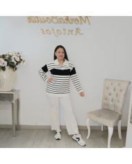 Conjunto Jersey y Pantalón Punto Rayas Marineras | Náutico Chic Azul Marino