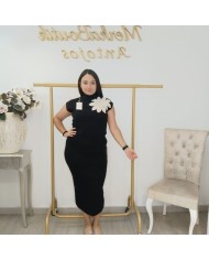 Conjunto Jersey Punto y Falda Lápiz | Flor Crochet 3D Marrón Chocolate