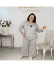 Conjunto Jersey y Pantalón Punto Gráfico | Wide Leg Azul Denim Mina