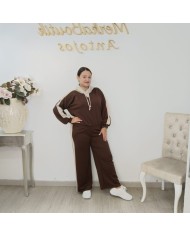 Conjunto Chándal Bicolor Capucha y Pantalón Wide Leg | Deportivo Sandra Borgoña