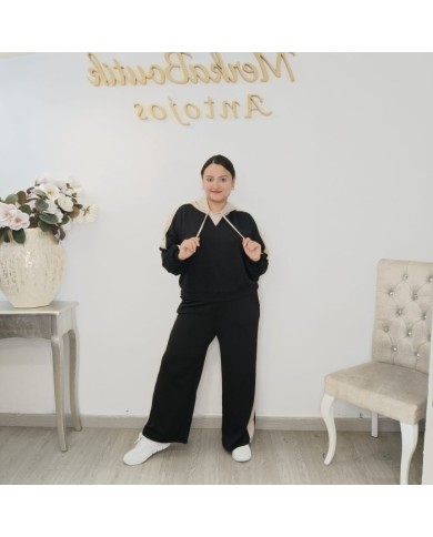 Conjunto Chándal Bicolor Capucha y Pantalón Wide Leg | Deportivo Sandra Borgoña Conjunto Chándal Bicolor Capucha y Pantalón Wide Leg | Deportivo Sandra Borgoña
