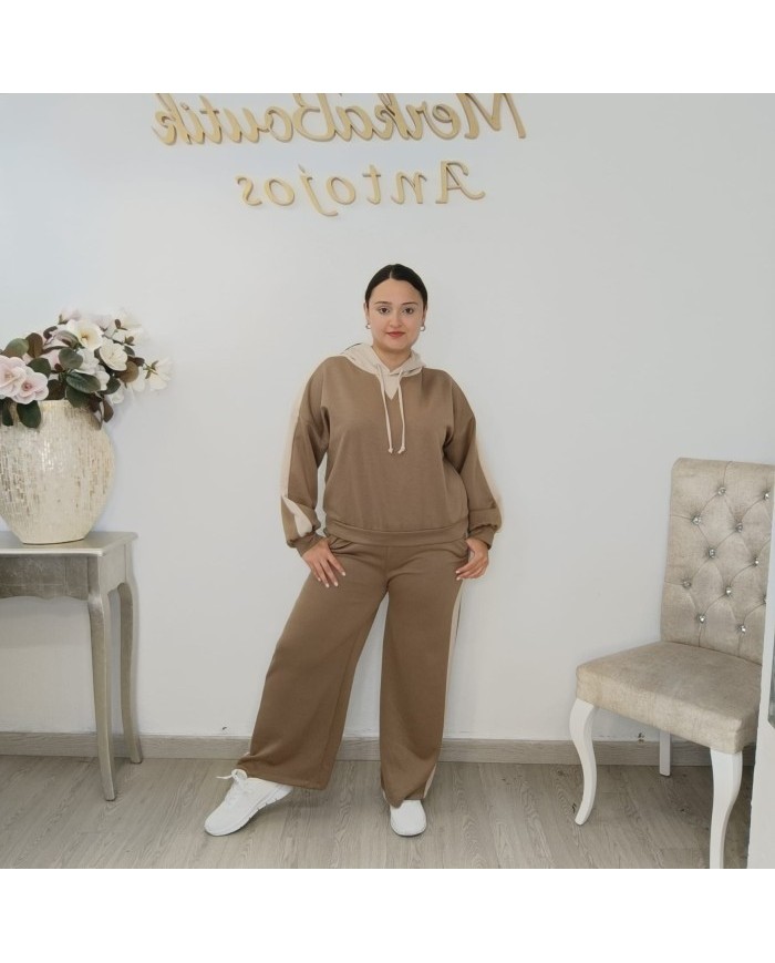 Conjunto Chándal Bicolor Capucha y Pantalón Wide Leg | Deportivo Sandra Borgoña