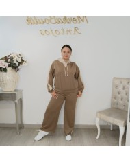 Conjunto Chándal Bicolor Capucha y Pantalón Wide Leg | Deportivo Sandra Borgoña