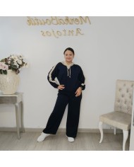 Conjunto Chándal Bicolor Capucha y Pantalón Wide Leg | Deportivo Sandra Borgoña