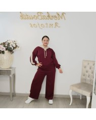 Conjunto Chándal Bicolor Capucha y Pantalón Wide Leg | Deportivo Sandra Borgoña