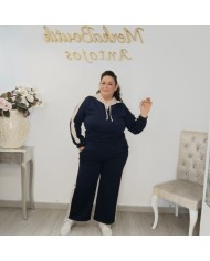 Conjunto Chándal Bicolor Capucha y Pantalón Wide Leg | Deportivo Sandra Borgoña