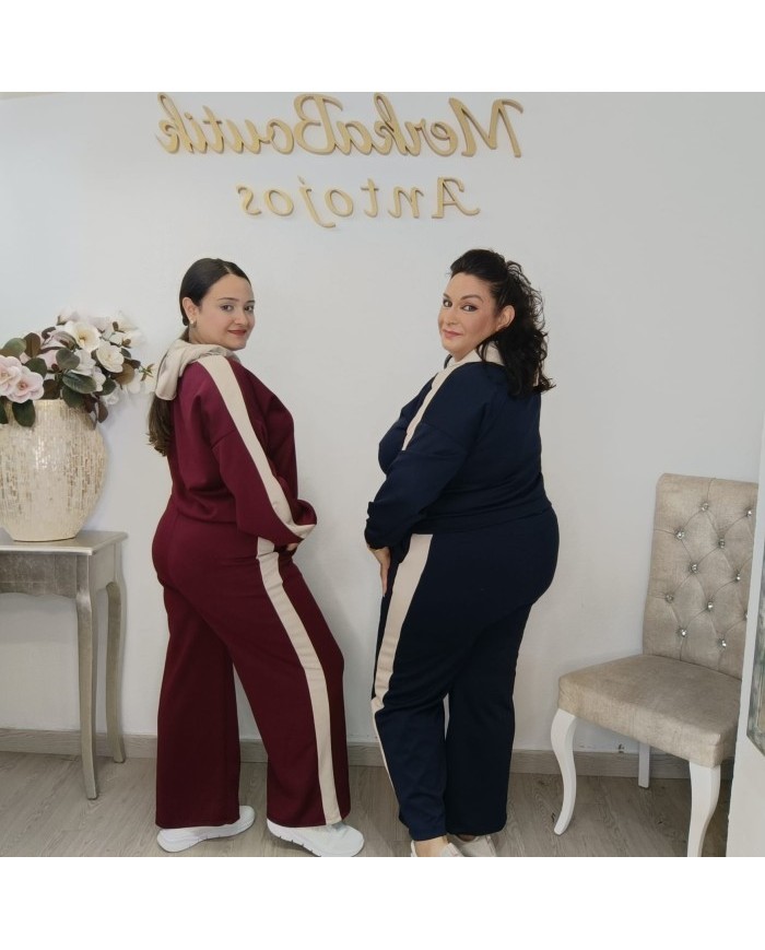 Conjunto Chándal Bicolor Capucha y Pantalón Wide Leg | Deportivo Sandra Borgoña