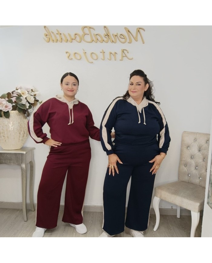 Conjunto Chándal Bicolor Capucha y Pantalón Wide Leg | Deportivo Sandra Borgoña