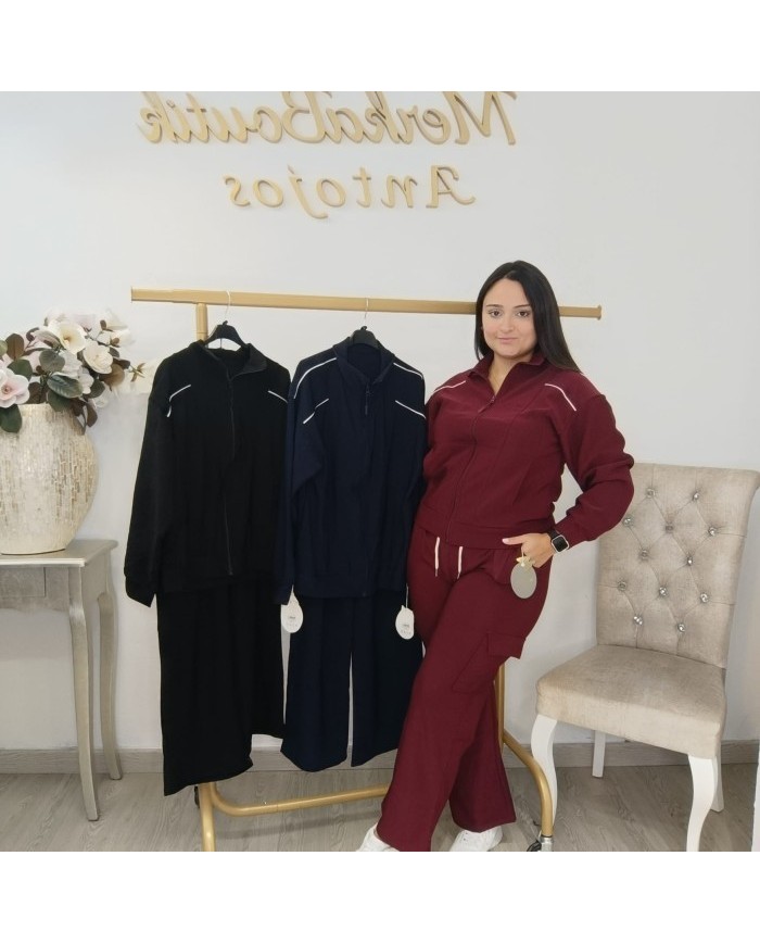 Conjunto Chándal Bicolor Capucha y Pantalón Wide Leg | Deportivo Sandra Borgoña