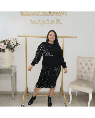 Conjunto Sudadera y Falda Lentejuelas Estrella | Brilli Fiesta Casual