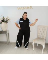 Conjunto Camiseta Bicolor y Pantalón Ancho Raya Lateral | Deportivo Diana Negro