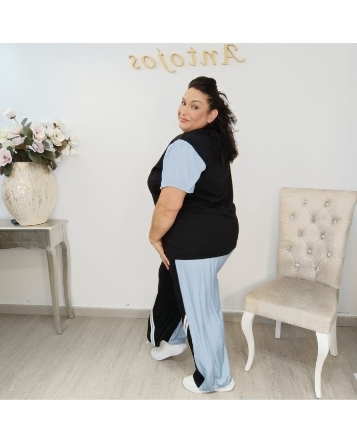 Conjunto Camiseta Bicolor y Pantalón Ancho Raya Lateral | Deportivo Diana Negro