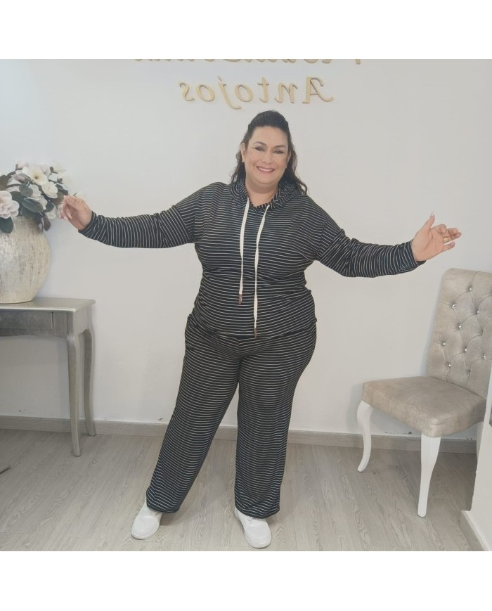 Conjunto Chándal Sudadera con Capucha y Pantalón Rayas Finas | Deportivo Wali