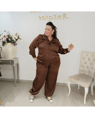 Conjunto Camisa y Pantalón Satén Lounge | Elegante Perla Gala