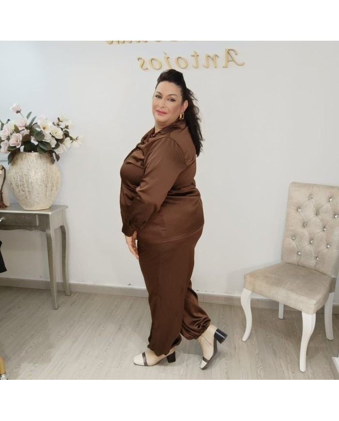 Conjunto Camisa y Pantalón Satén Lounge | Elegante Perla Gala