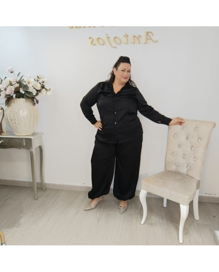 Conjunto Camisa y Pantalón Satén Lounge | Elegante Perla Gala