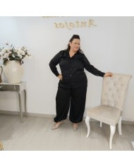 Conjunto Camisa y Pantalón Satén Lounge | Elegante Perla Gala