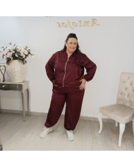 Conjunto Bomber y Pantalón Jogger Satén | Bombacho Maxi Marrón Chocolate