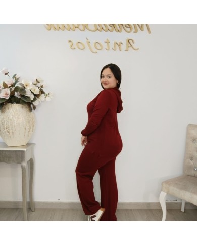 Conjunto de Punto Sudadera con Capucha y Pantalón | Murcia Borgoña