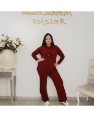 Conjunto de Punto Sudadera con Capucha y Pantalón | Murcia Borgoña
