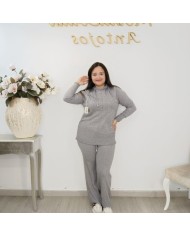 Conjunto de Punto Sudadera con Capucha y Pantalón | Murcia Borgoña