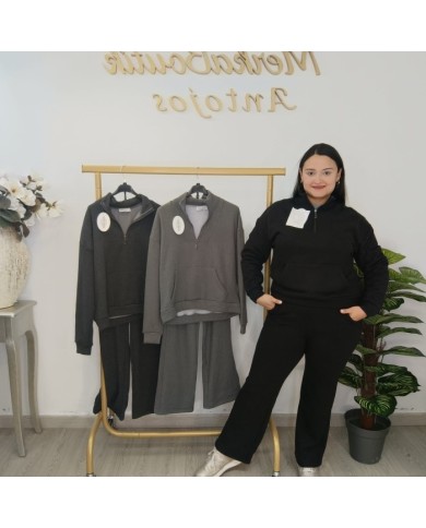 Conjunto Chándal Polar Sudadera y Pantalón | Deportivo Ártico Negro