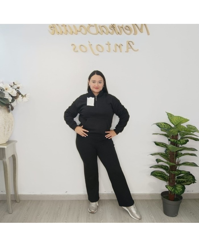 Conjunto Chándal Polar Sudadera y Pantalón | Deportivo Ártico Negro