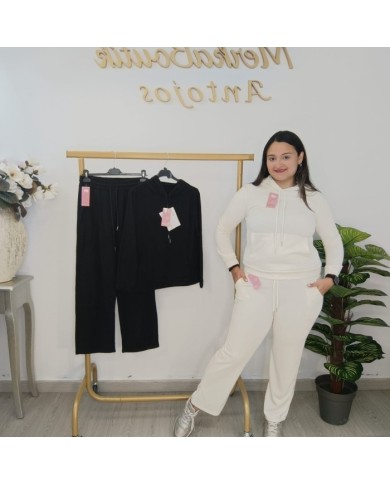 Conjunto Sudadera Capucha y Pantalón Angorina Fina | Crudo Negro Conjunto Sudadera Capucha y Pantalón Angorina Fina | Crudo Negro