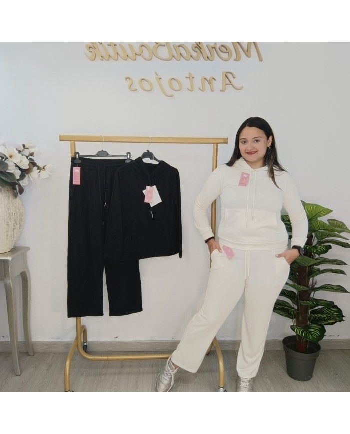 Conjunto Sudadera Capucha y Pantalón Angorina Fina | Crudo Negro