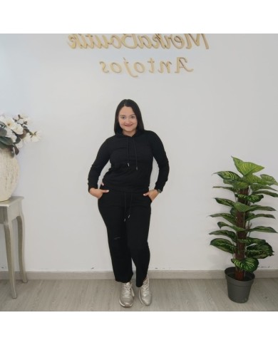 Conjunto Sudadera Capucha y Pantalón Angorina Fina | Crudo Negro