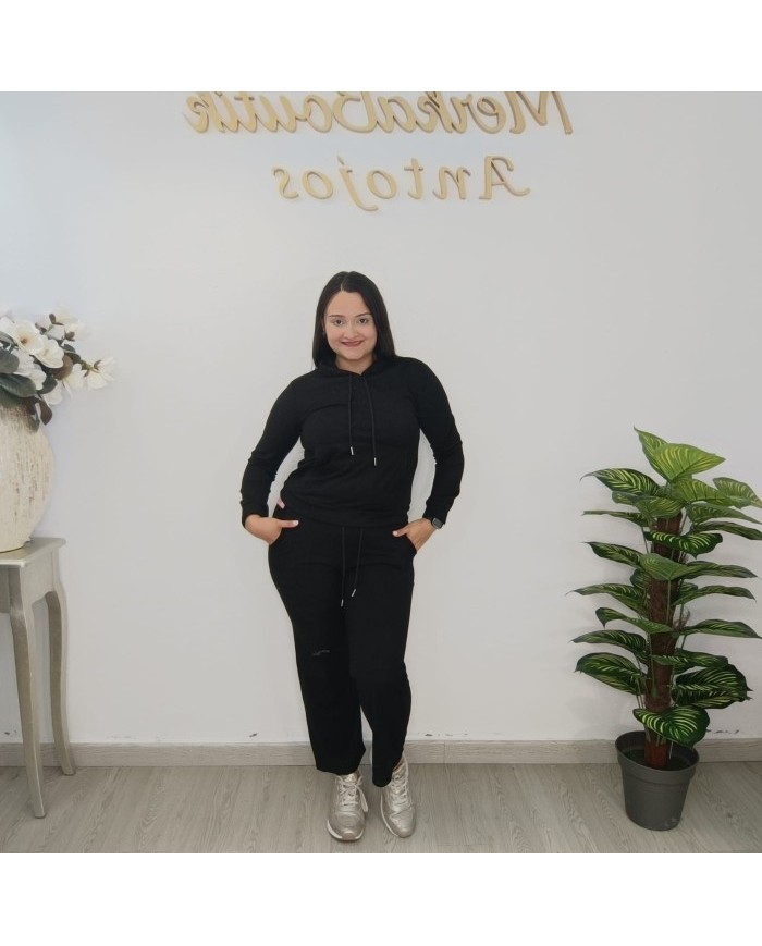 Conjunto Sudadera Capucha y Pantalón Angorina Fina | Crudo Negro