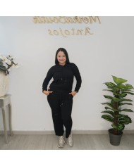 Conjunto Sudadera Capucha y Pantalón Angorina Fina | Crudo Negro