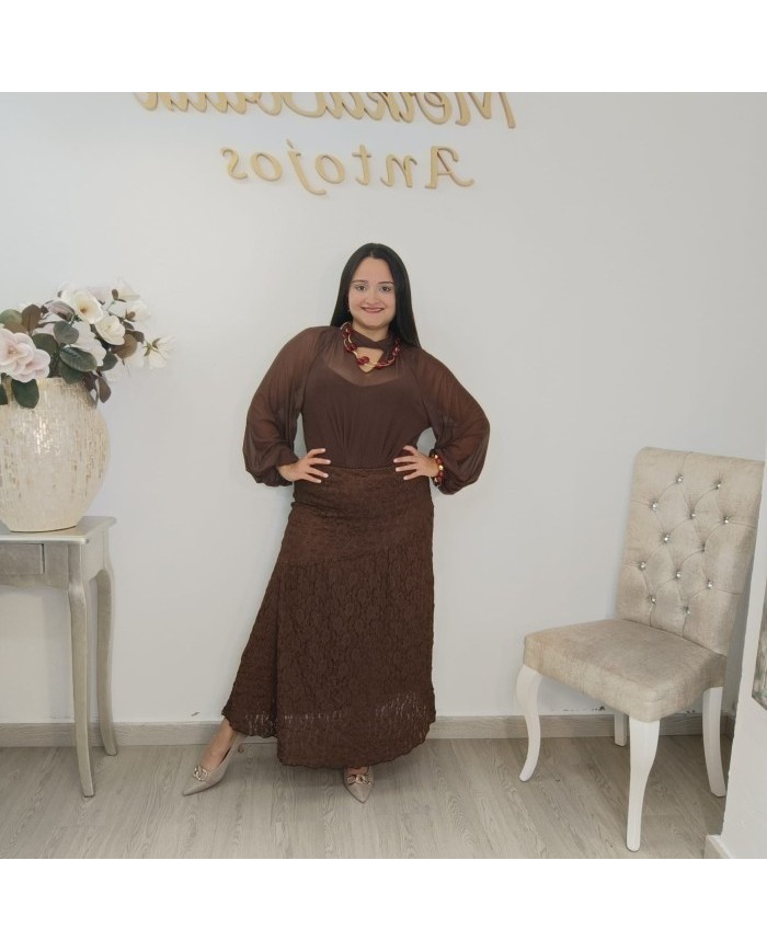 Falda Topacio Larga de Encaje | ¡La Elegancia que Enamora!