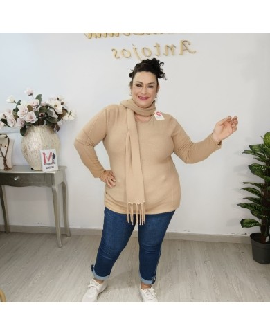 Jersey Punto Oversize y Bufanda a Juego Flecos | Conjunto 2 Piezas | 3 Colores