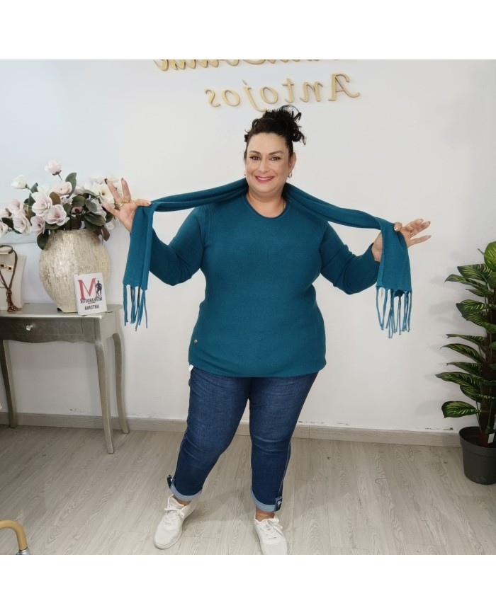 Jersey Punto Oversize y Bufanda a Juego Flecos | Conjunto 2 Piezas | 3 Colores