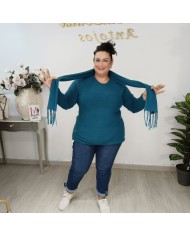 Jersey Punto Oversize y Bufanda a Juego Flecos | Conjunto 2 Piezas | 3 Colores