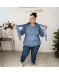 Jersey Punto Oversize y Bufanda a Juego Flecos | Conjunto 2 Piezas | 3 Colores