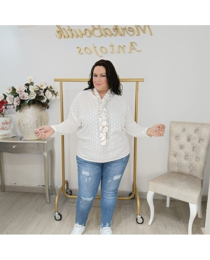 Camiseta Venecia Manga Larga Pañuelo | Oversize Texturizada Cruda