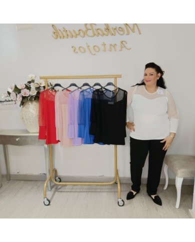 Camiseta Corazón Lila Gasa Transparente | Manga Larga Elegante