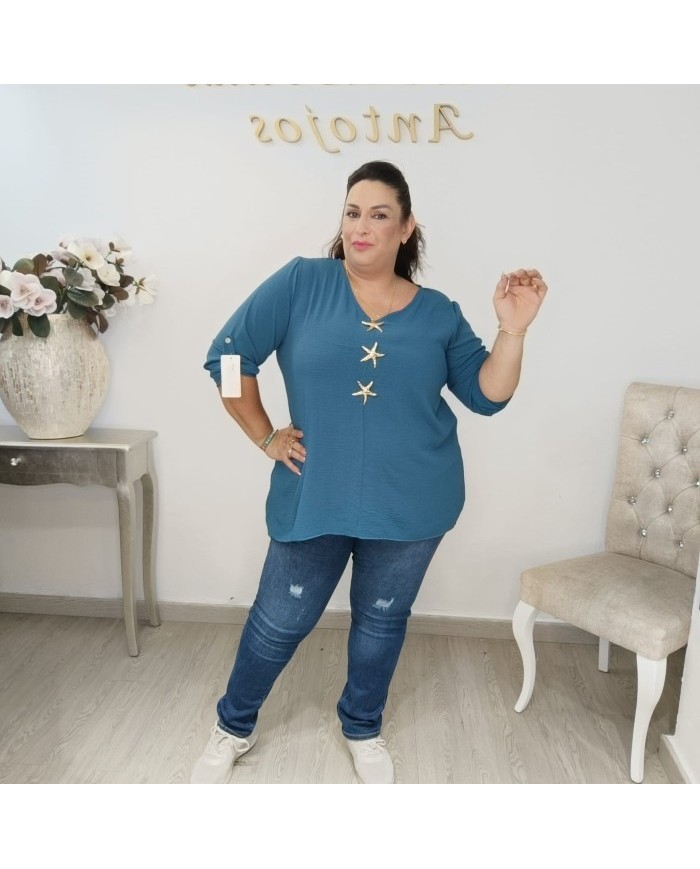 Camiseta Estrella de Mar Azul Petróleo | Manga Larga Recogible