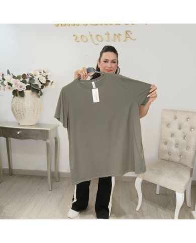 Camiseta Básica Curvy Algodón | Talla Grande Manga Corta Beige