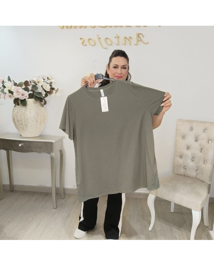 Camiseta Básica Curvy Algodón | Talla Grande Manga Corta Beige