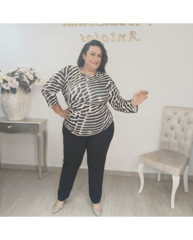 Camiseta Góndola Print Cebra | Manga Larga Elástica | Tallas Curvy Camiseta Góndola Print Cebra | Manga Larga Elástica | Tallas Curvy