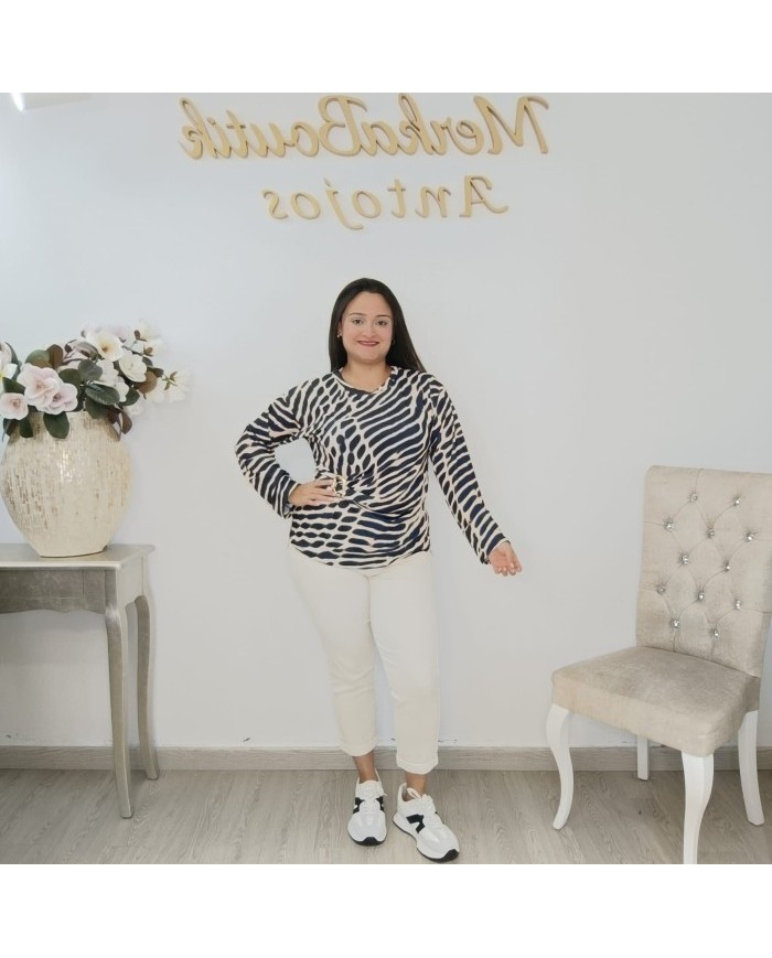 Camiseta Góndola Print Cebra | Manga Larga Elástica | Tallas Curvy