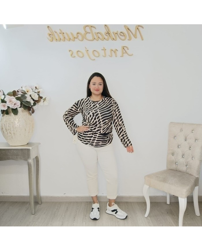 Camiseta Góndola Print Cebra | Manga Larga Elástica | Tallas Curvy