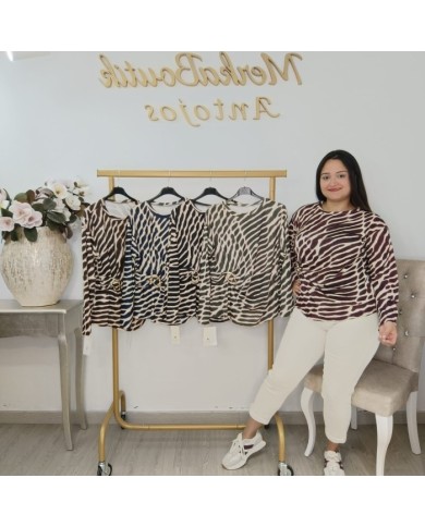 Camiseta Góndola Print Cebra | Manga Larga Elástica | Tallas Curvy